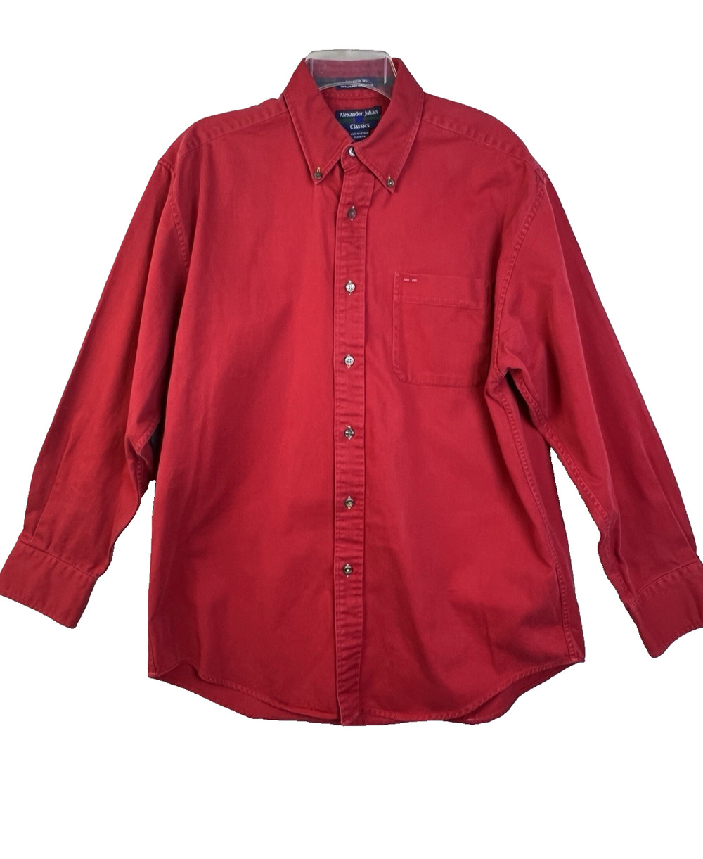 Alexander Julius Classic Button Down Shirt Men Medium Red Thomaston Twill Preppy